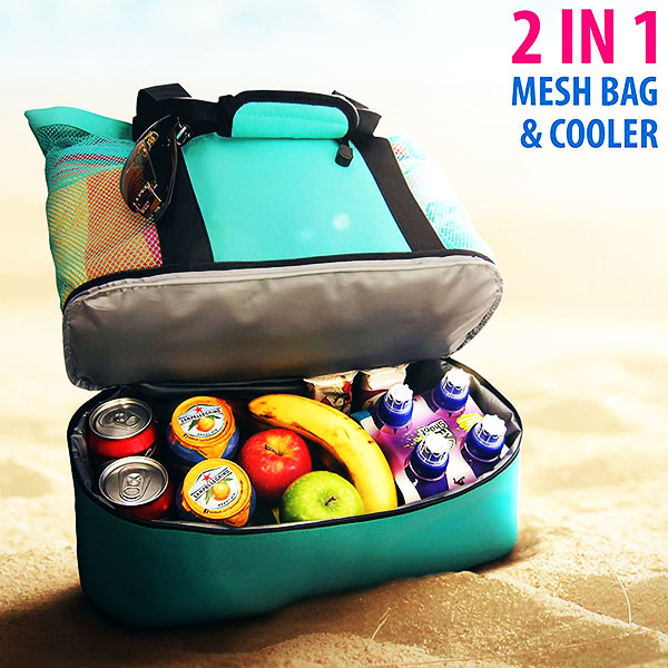 2 in 1 Detachable Mesh Beach tote Bag 30 Can Extra Large Insulated cooler tote bag